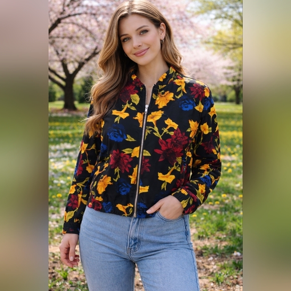 Susan Graver Jackets & Blazers - Susan Graver NWOT Black Floral Print Lightweight Spring Jacket Size M
